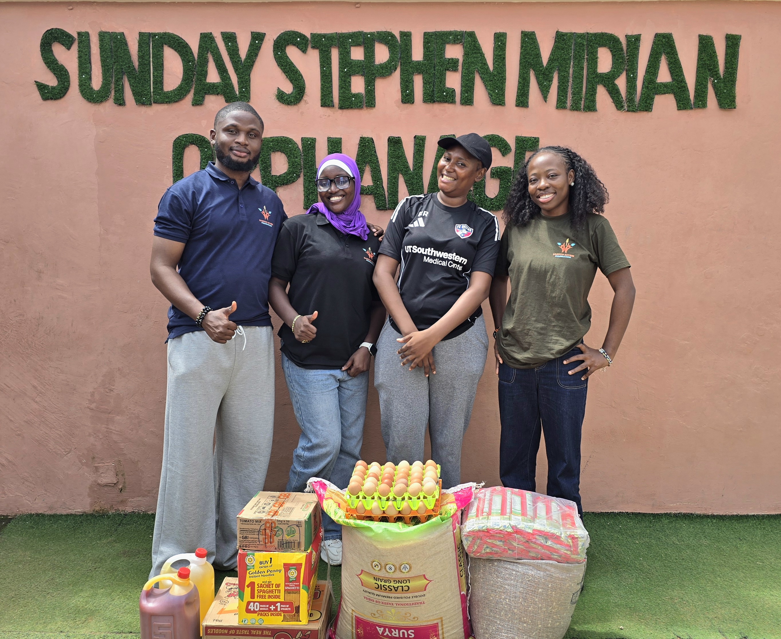 SSF team with food donations at Sunday Stephen Mirian Orphanage